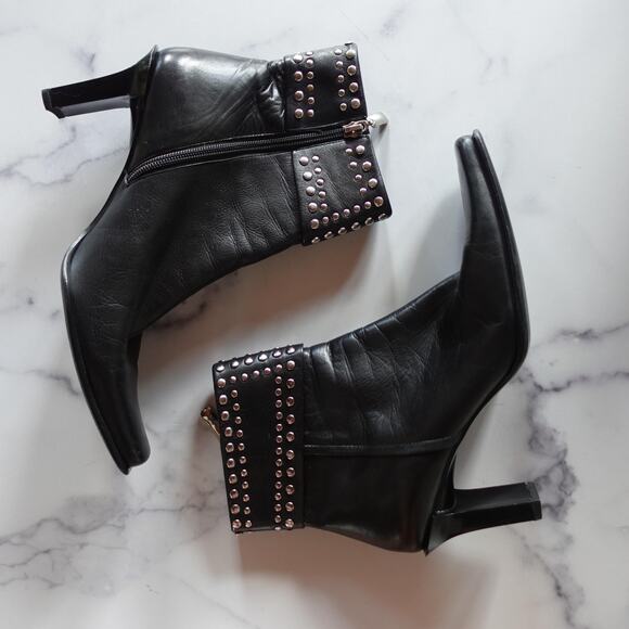 Lucci Boots Womens Size 9 Black Studded Ankle Booties Side Zip Square Toe Heels - Picture 1 of 10